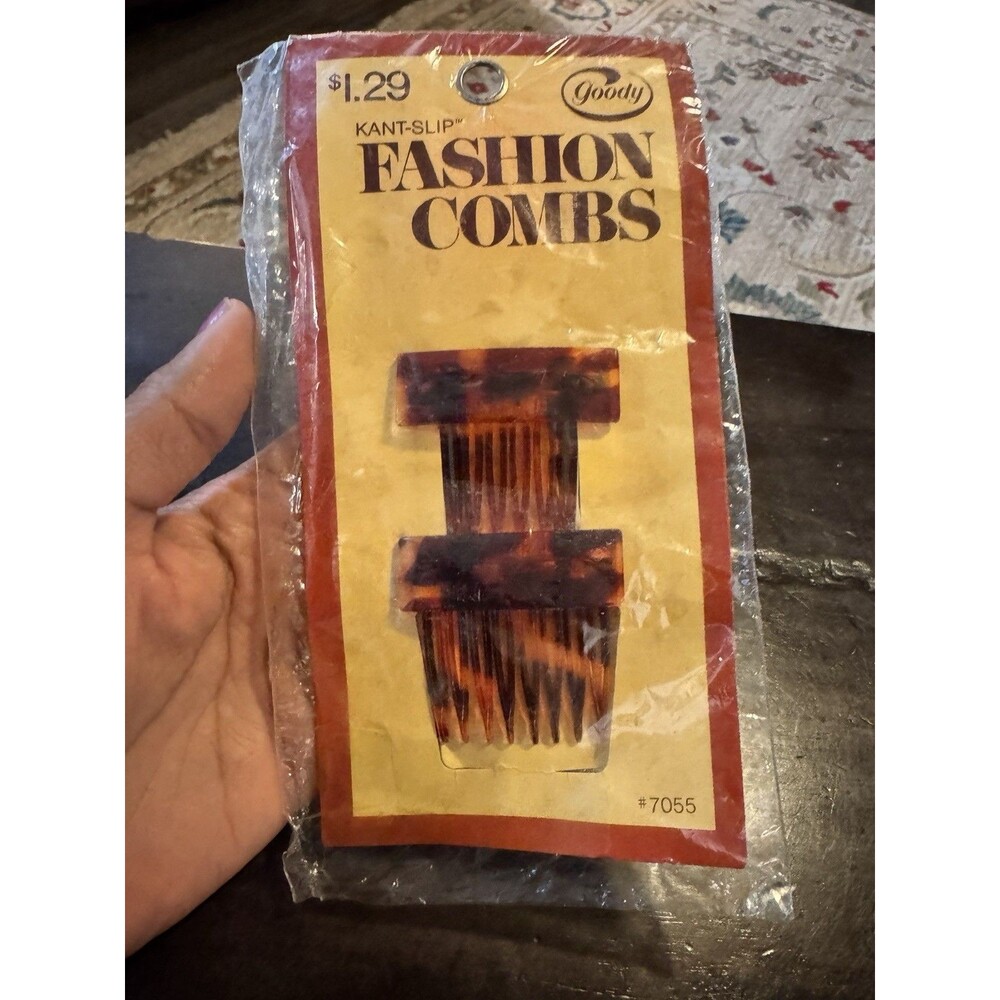 Vintage Goody Hair Side Combs Kant Slip Tortoise Shell Brown Plastic 70s NEW